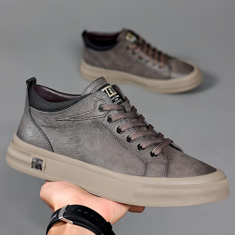 Модные трендовые мужские кроссовки повседневные кожаные мужские туфли легкие — фото 4