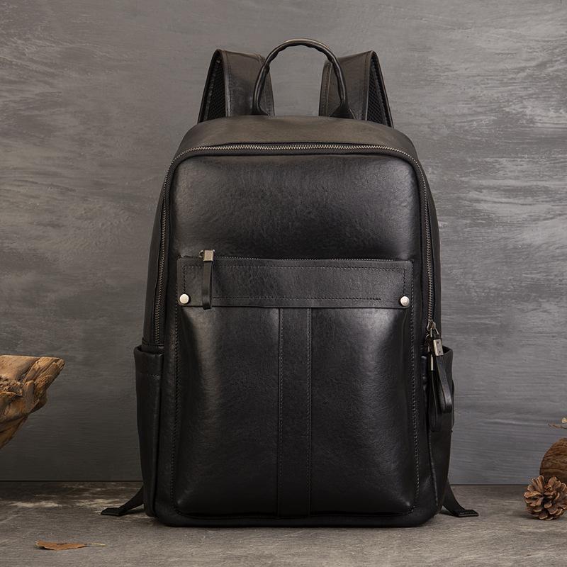 

Рюкзак из натуральной кожи, повседневный деловой рюкзак для поездок на работу, многосекционный, вместительный, сумка для компьютера чёрный