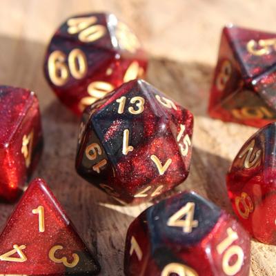 7 pezzi/set dadi galassia cielo stellato rosso scuro per giochi da tavolo DND Dungeons and Dragons D&D RPG gioco di ruolo da tavolo