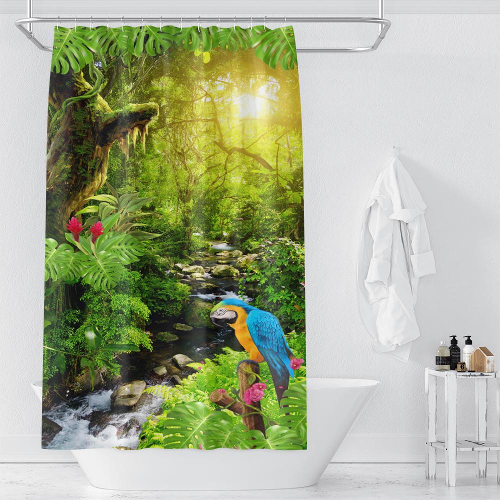 1 Pcs Forest Pattern Polyester Material Shower Curtain Waterproof Fabric, Partition Curtain For Bathroom,Home Decoration Curtain