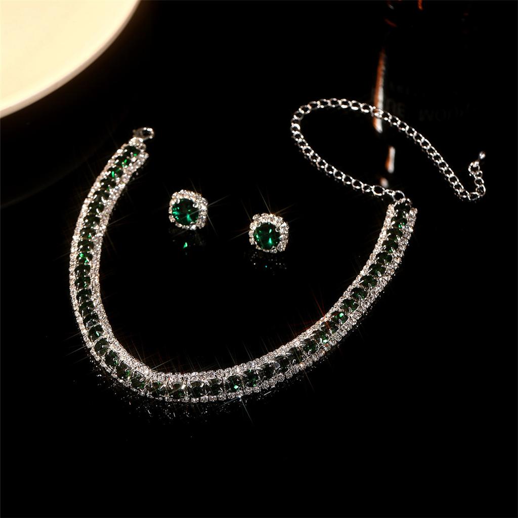 Premium Temperament, Shiny Rhinestone Necklace, Earrings, Two-piece Set, Fashionable Emerald Necklace, Earrings.