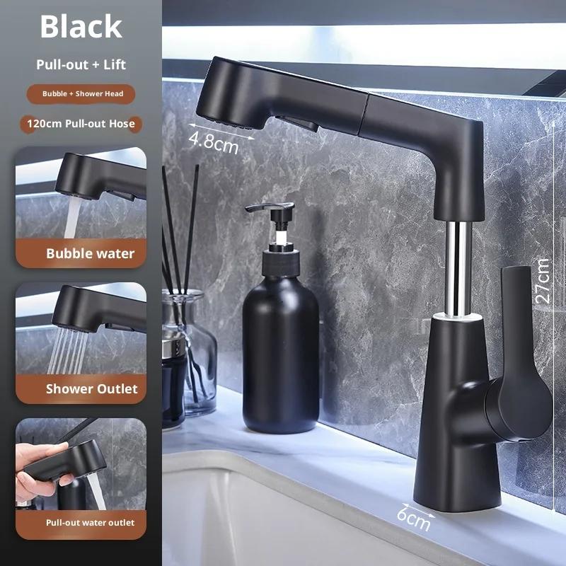 Robinet de cuisine à relevage extractible, robinet de lavabo de salle de bains rotatif à 360 °, robinet d'évier de cuisine en acier inoxydable avec pulvérisateur extractible