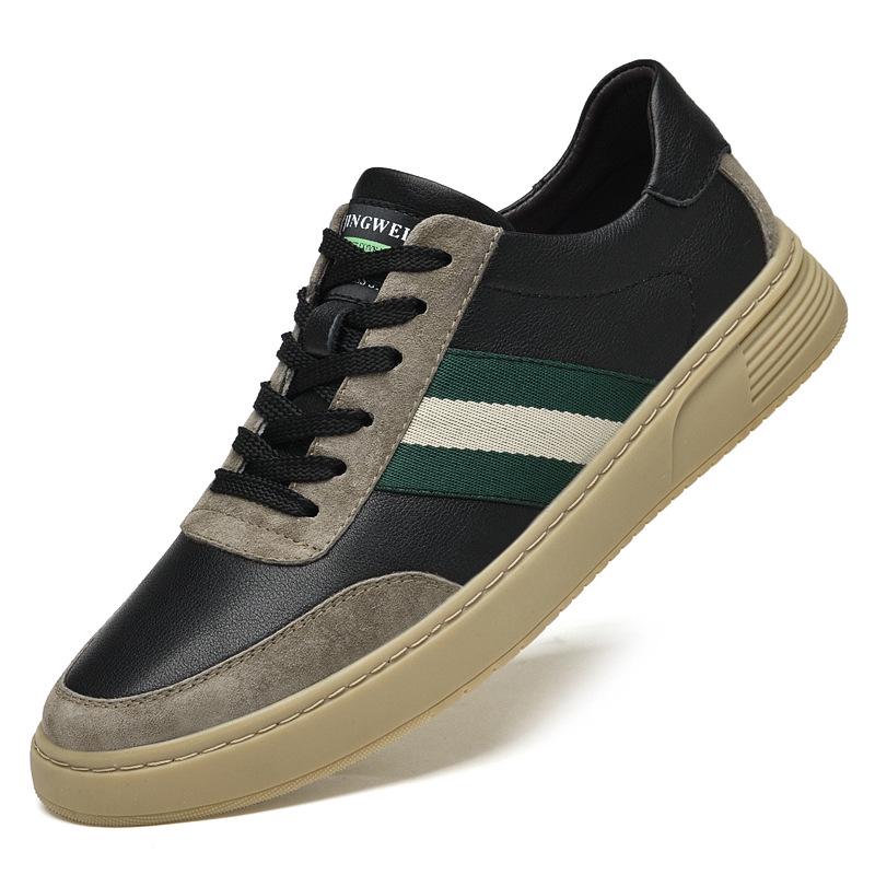 Men s Plus Size Spring Breathable White Leather Lace-Up Casual Shoes 39
