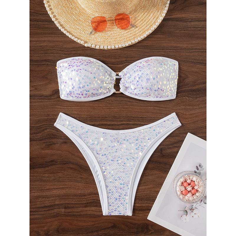 Pailletten Glänzend Bling Bandeau Bikini Damen Badeanzug Damen Bademode Zweiteiliges Bikini-Set Brasilianischer Badegast Badeanzug Schwimmen