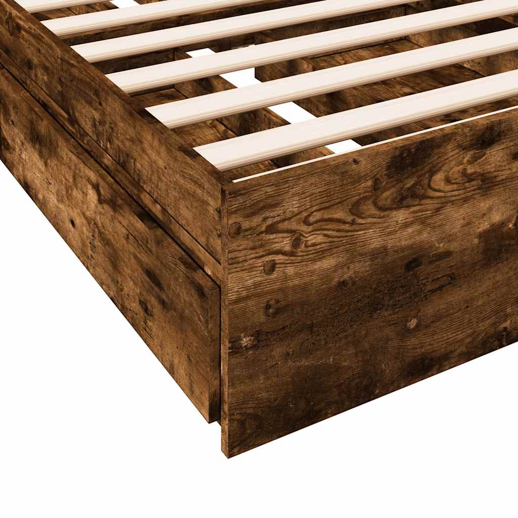 Bed Frame with Drawers Smoked Oak 90x190 Cm Wood Based Panel