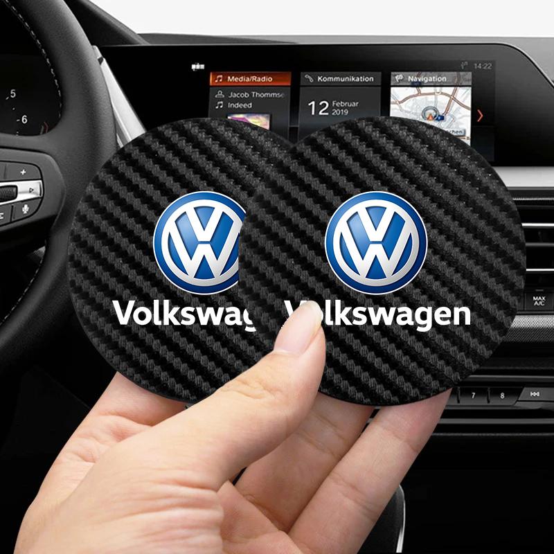 Για VW Volkswagen Jetta MK5 Golf 2 Τεμάχια Βάση Ποτηριού Αυτοκινήτου από Ανθρακονήματα Αντιολισθητικό Πατάκι Εσωτερικό Αυτοκινήτου Για Volkswagen VW RLine