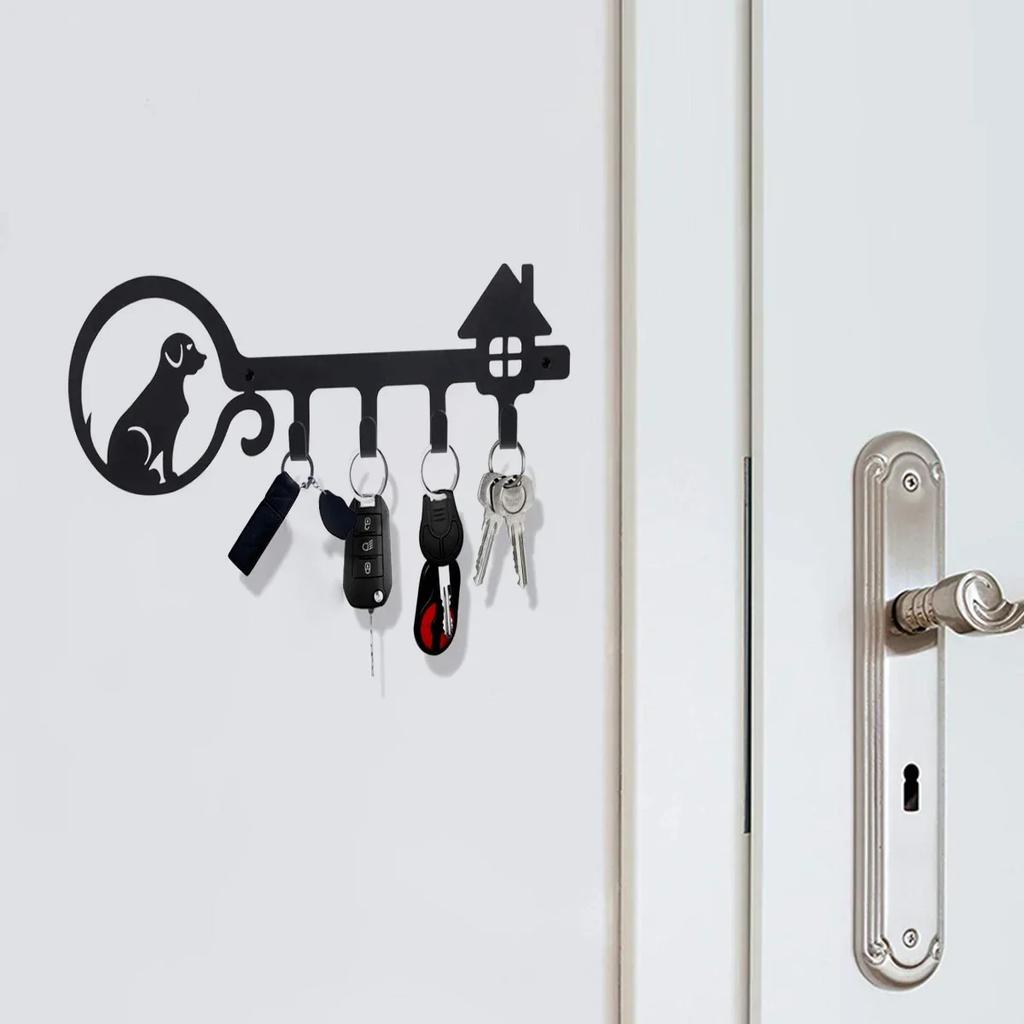 Key Holder with 4 Hooks for Decoration Wall-mounted Keys Stand Punching Installation Key Hanger Hook Keep Neat Iron Key Holder