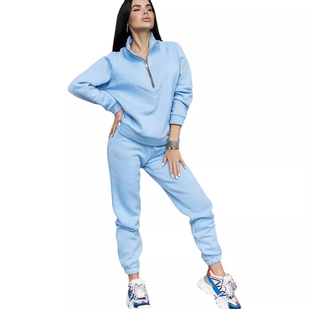 Conjunto Casual de Moletom com Capuz de Duas Peças Primavera/Outono 2024: Fleece de Cor Sólida de Manga Comprida