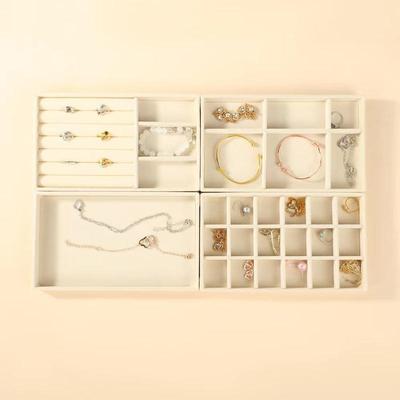 Velvet Jewelry Display Tray With Multi Compartments For Rings Earrings Bracelets Necklaces Storage Box Organizer Case