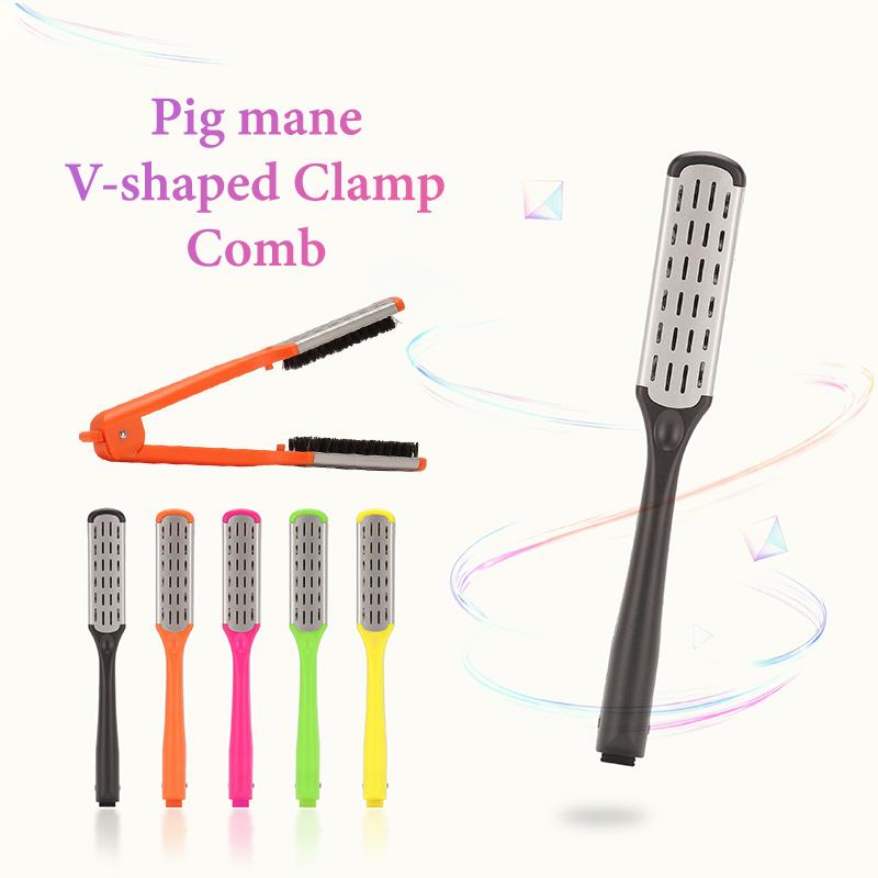Pro Hairdressing Straightener Hair Brush Boar Hair Straightening Double Brushes V Shape Comb Clamp Not Hurt Styling Tools Diy