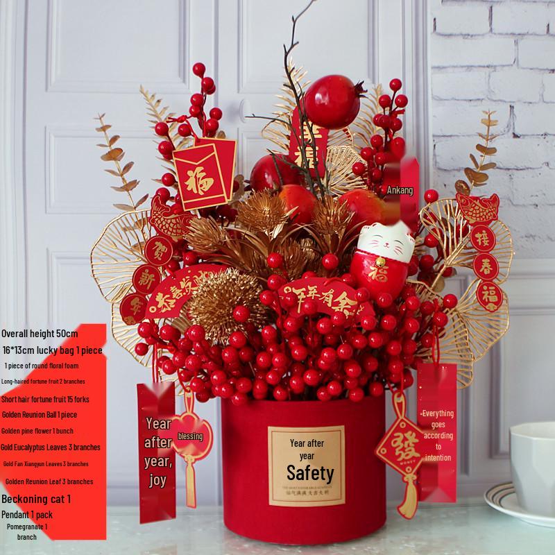 Fortune Fruit Red Berry & Holly Flower Arrangement - New Year Spring Festival Gift