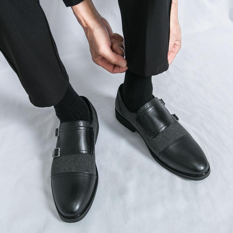 Men's Formal Leather Buckle Shoes - British Style, Pointed Toe, Large Sizes, Perfect for Office & Weddings