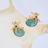 Trend Seashell Starfish Stud Earrings for Women Elegant Imitation Pearl Zircon Sea Star Earring Beach Party Vacation Jewelry