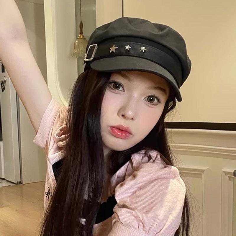 Women Chic Star Beret Hat Fashion Punk Newsboy Caps Warm Visor Beret Hat Vintage Cabbie Hat for Girls Ladies