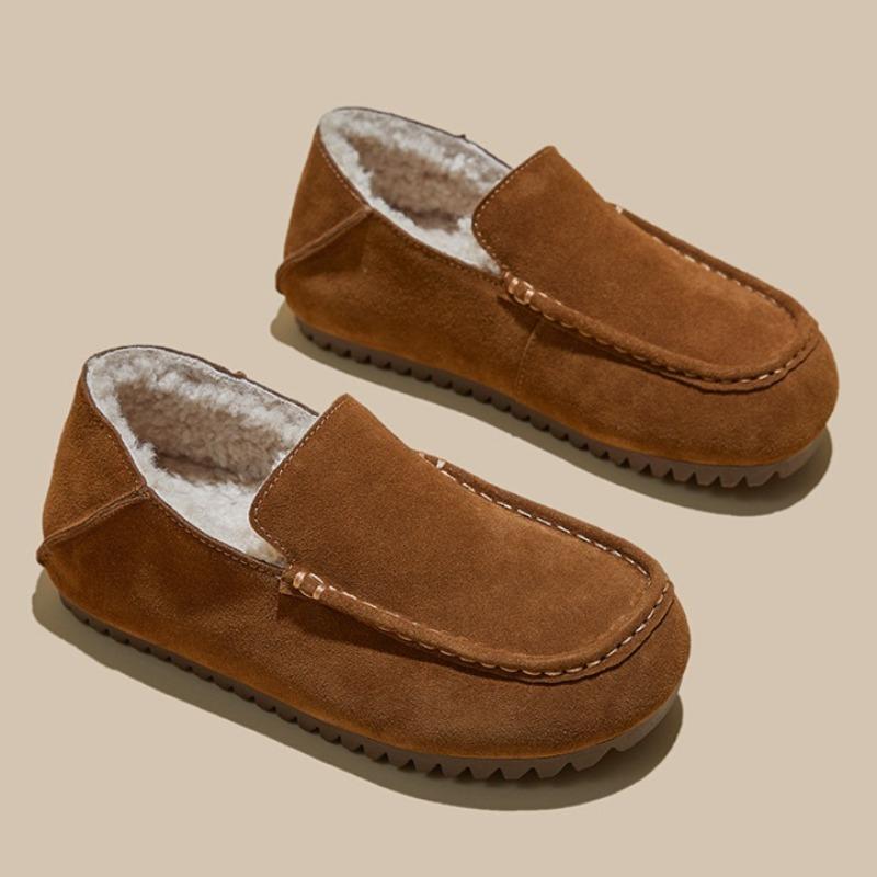 Loafers for Woman Genuine Leather Warm Wool Shoes Winter New Flat Cotton Shoes Women's Retro Casual Women's Shoes