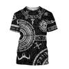 Summer Round Neck 3D Viking Tattoo Print Top Fashionable Casual Short Sleeved Men's T-shirts