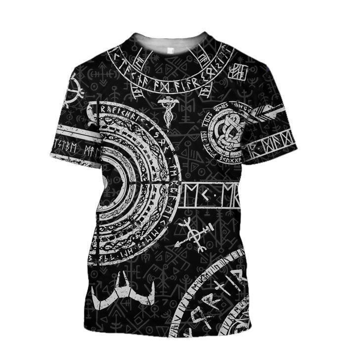 Summer Round Neck 3D Viking Tattoo Print Top Fashionable Casual Short Sleeved Men's T-shirts