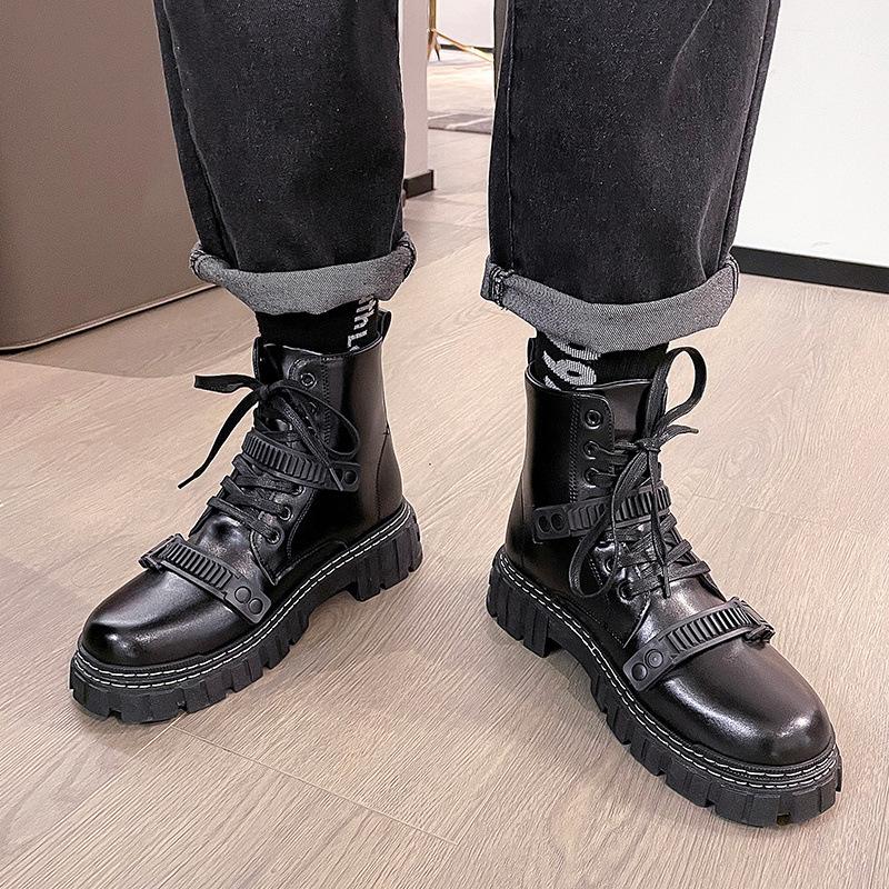 Martin Boots Men'S High-Top British Style Chelsea Boots Tooling Shoes Velvet Winter Shoes Leather Boots Men