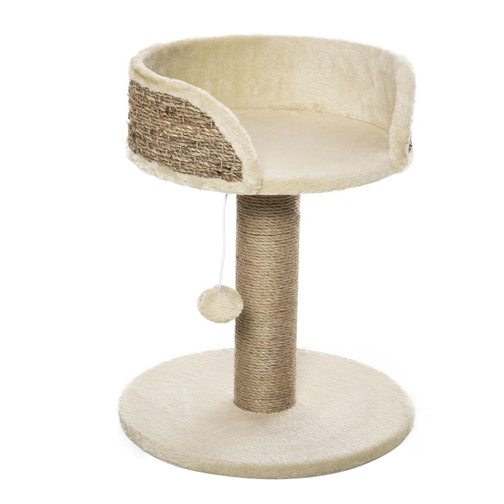 Kratzbaum Katzenbett Katzenkorb, inkl.. Spielball, 40 cm x 40 cm x 49 cm, Natur + Cremeweiß