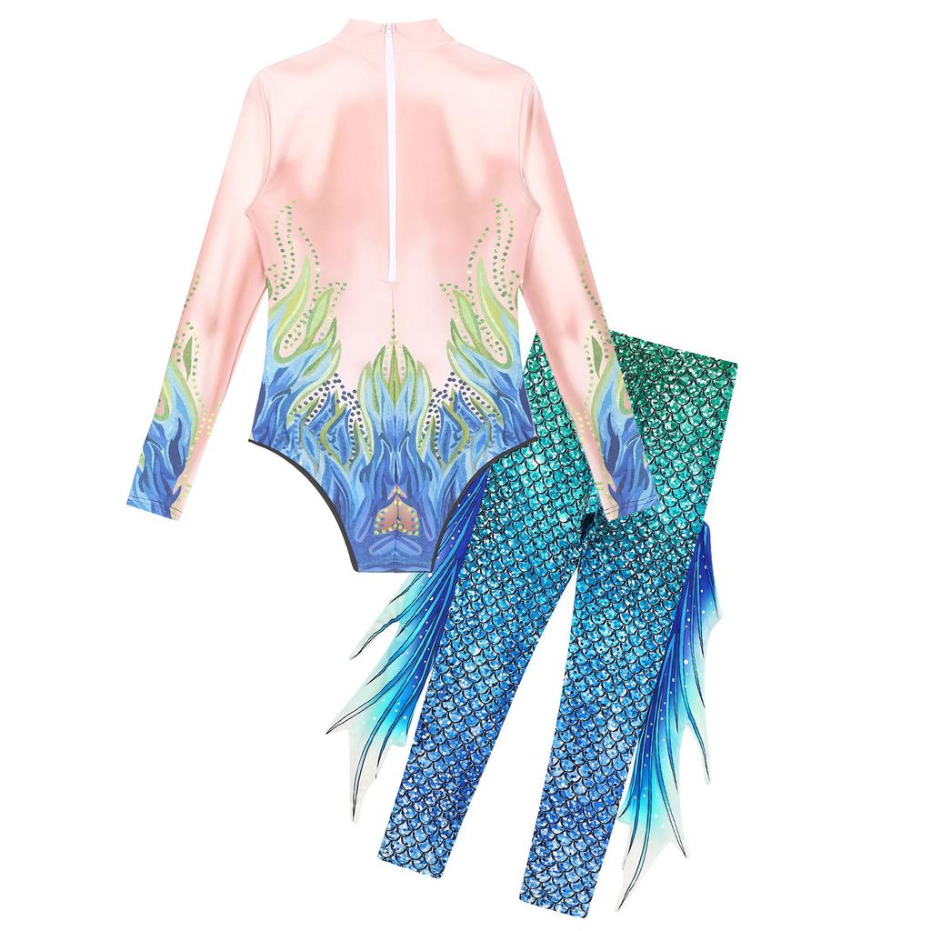 Shimmering Mermaid Stage & Party Jumpsuit S-XL: High Waist Tights Design with Stand Collar, Eye-Catching for Halloween