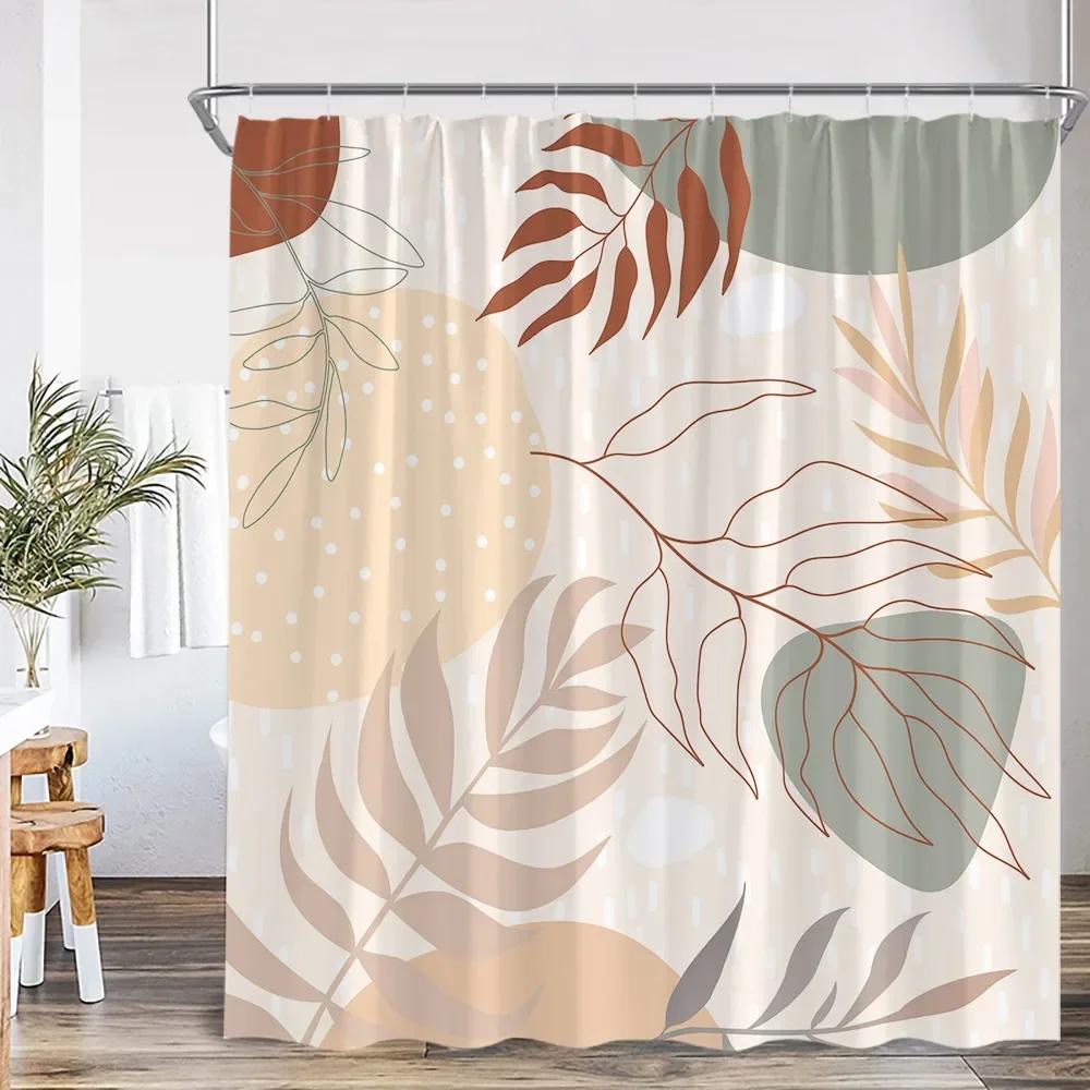 Modern Abstract Shower Curtain Medieval Tropical Leaves Greening Plants Bathroom Decoration Polyester Fabric Bathtub Curtain