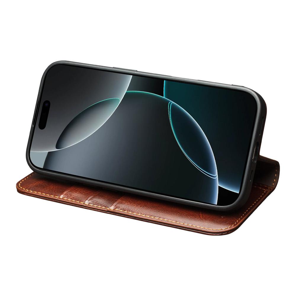 QIALINO Pro iPhone 17 Air Pouzdro Peněženka Stojánek Pravá Hovězí Kůže Kryt na Telefon