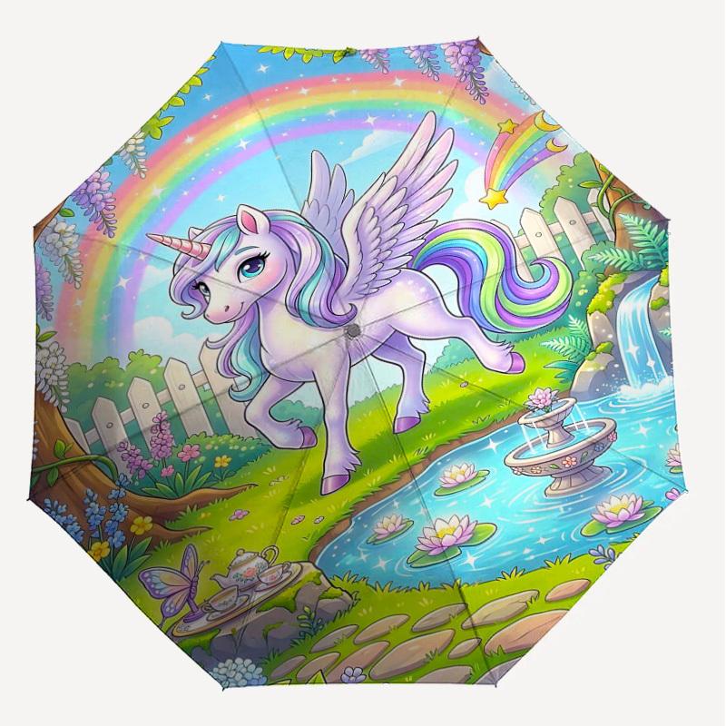 1PC Unicorn Fantasy Umbrella-8-Rib Reinforced Portable Folding Travel Suitable for All Seasons Outdoor Daily Use  -J0363