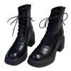 French Retro Style Round Head Thick Heel Short Boots Women's 2025 New Versatile Fashion Thin Boots Rear Zipper Martin Boots