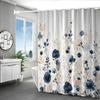 1Pc Of Blue Floral Digital Print Waterproof Polyester Shower Curtain, No Drilling Required, Bathroom Partition Curtain.