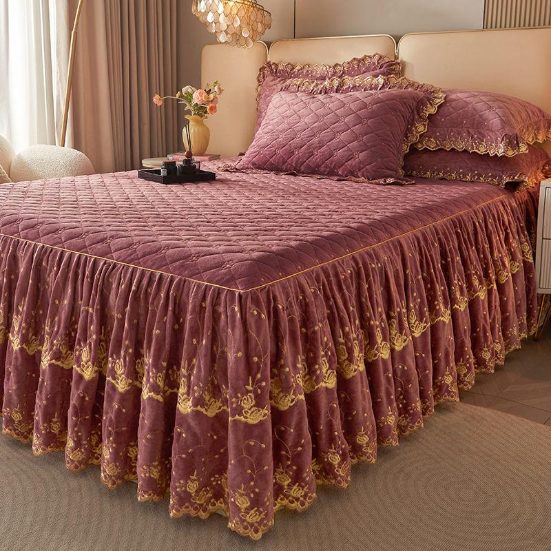 3-teiliges Modernes Luxus Makramee Bettrock Set, Einfarbig Ganzjahres Universal Rutschfestes Bettwäscheset (Bettrock *1+ Kissenbezug*2, Ohne Füllung)