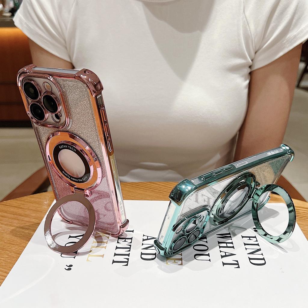 Gradient Electroplating Four Corner Anti-fall 11 Suitable for IPhone 16E Mobile Phone Case Apple 15 Flash Powder Magnetic Bracket Sheath 3