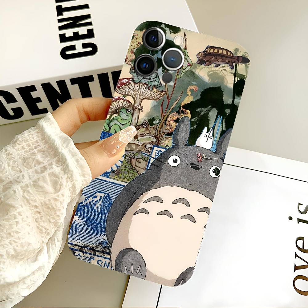 Cartoon T-Totoro Phone Case Black Silicone Soft Shell For IPhone 17 16 15 14 13 12 11 Air Pro Max Plus Hot Sale