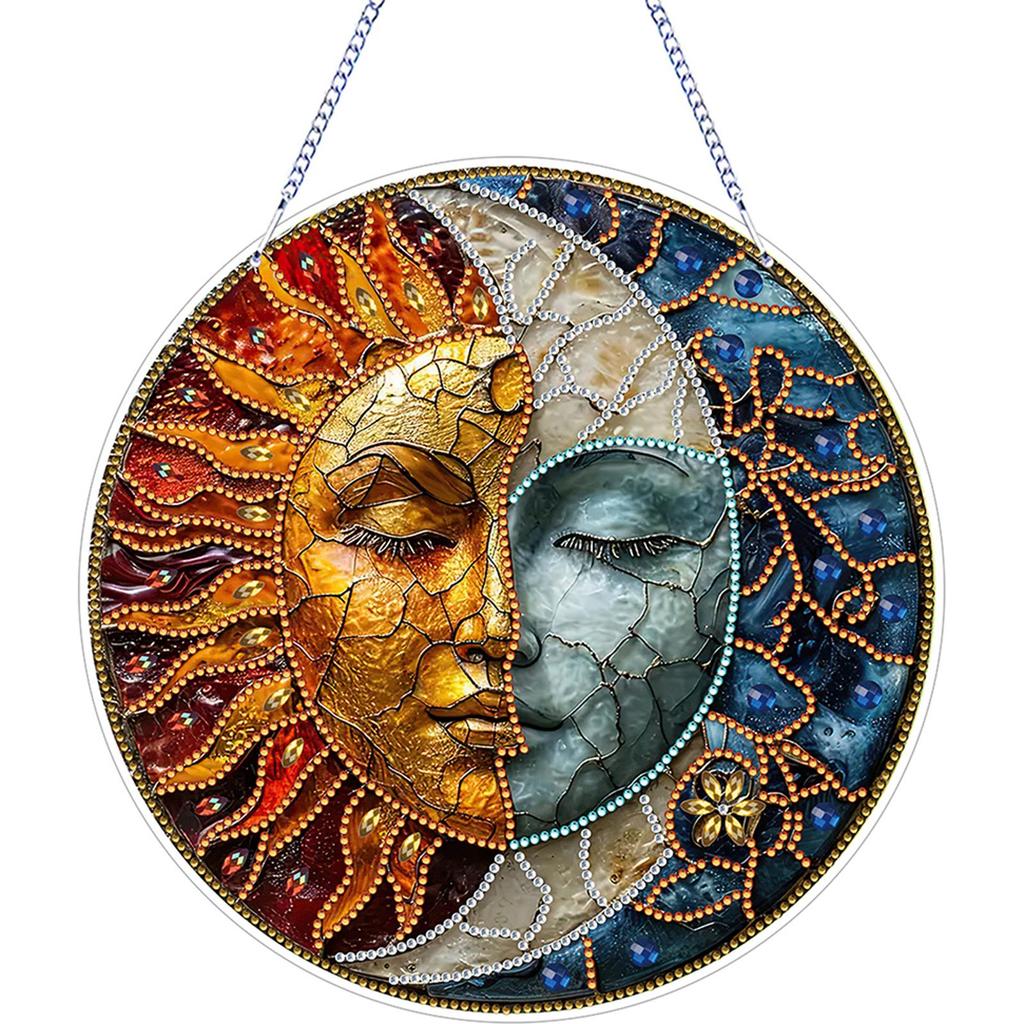 2D Flaches DIY Diamant Art Sonnenfänger Diamantmalerei Set Strass Diamant Art Fensteranhänger Fenster Hängende Kunst für Heimdekoration