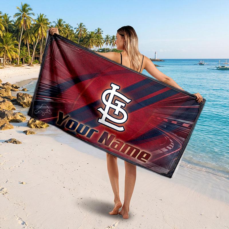 St. Louis Cardinals Customized Name Text Beach Towel, Soft Absorbent Towel Beach Pool Travel Personal Gift