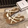 Temperament with skirt flat toe sandals women's 2025 new summer soft sole silver cross with Roman beach sandals