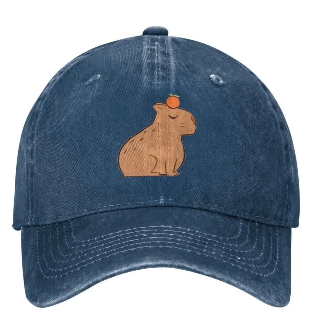 Bee And Capybara Washed Baseball Cap Bee Cappy Casual Trucker Hat Summer Couple Women Outdoor Sun Sunscreen Baseball Caps