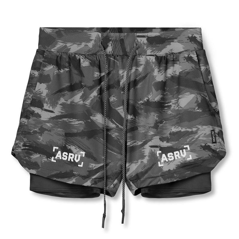 Shorts de Corrida ao Ar Livre Masculino Plus Size com Camada Dupla e Múltiplos Bolsos