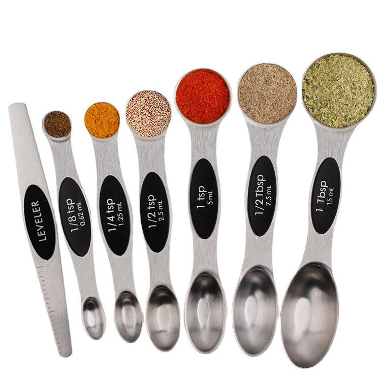 Magnetic Stackable 430 Stainless Steel Double-Ended Measuring Spoon Set with Scale