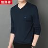 Hengyuanxiang Men's V-Neck Long Sleeve Silk Blend T-Shirt HJ152