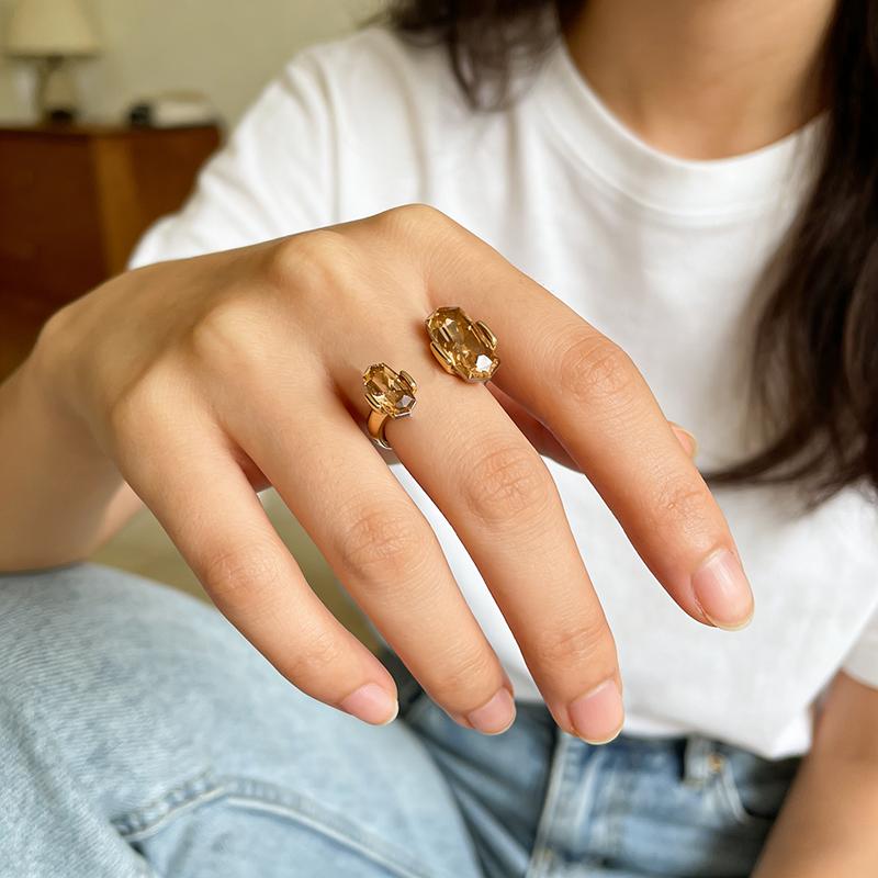 Champagne Crystal Gold Color Rings 2026 New Design Fashion Jewelry Trendy Women's Finger Accessory Wedding Ring for Index Finger