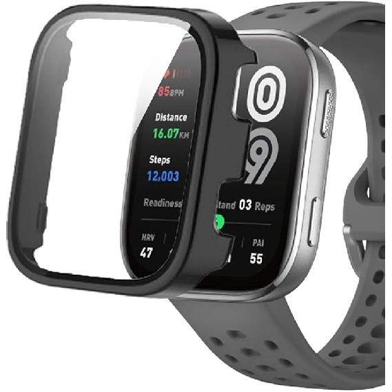 

Совместимый для Amazfit Bip 6 Чехол, Lamshaw Жесткий ПК Чехол с Защитным стеклом для экрана Совместимый со Смарт-часами Amazfit Bip 6 46 мм (2 чёрный