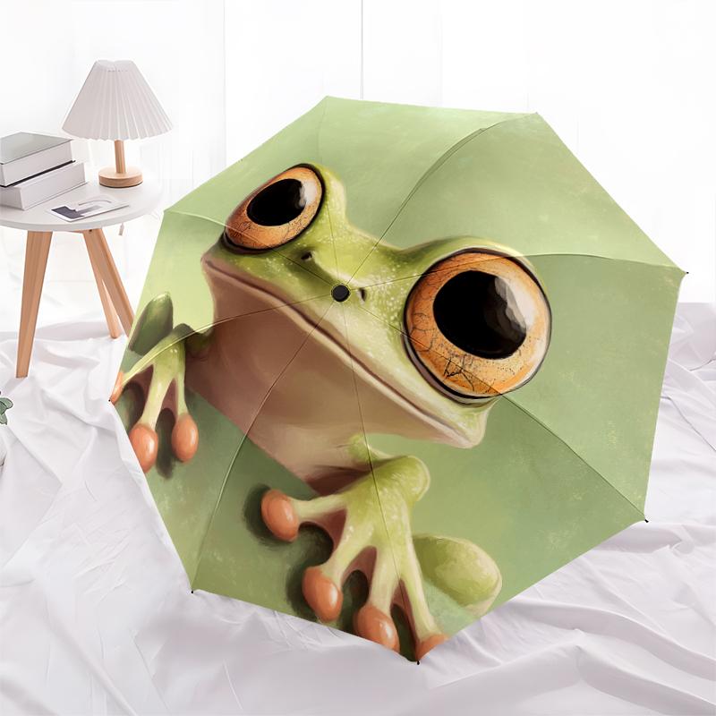 Frog pattern, automatic folding umbrella, portable and foldable design, 8 ribs, a Christmas or birthday gift.