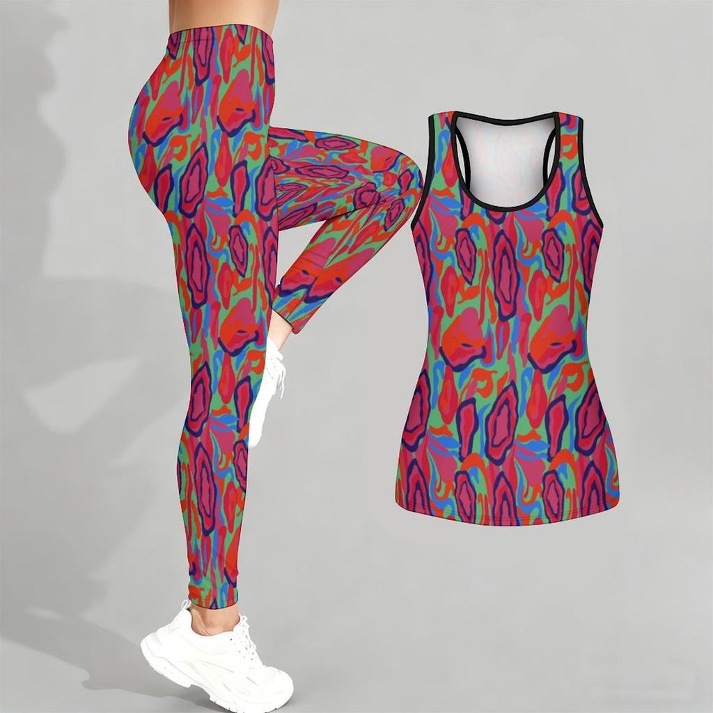 Graphic and Text Pattern Print Yoga Outfit for Women Fashion Workout Leggings Fitness Sports Casual Yoga Set Sports Suit