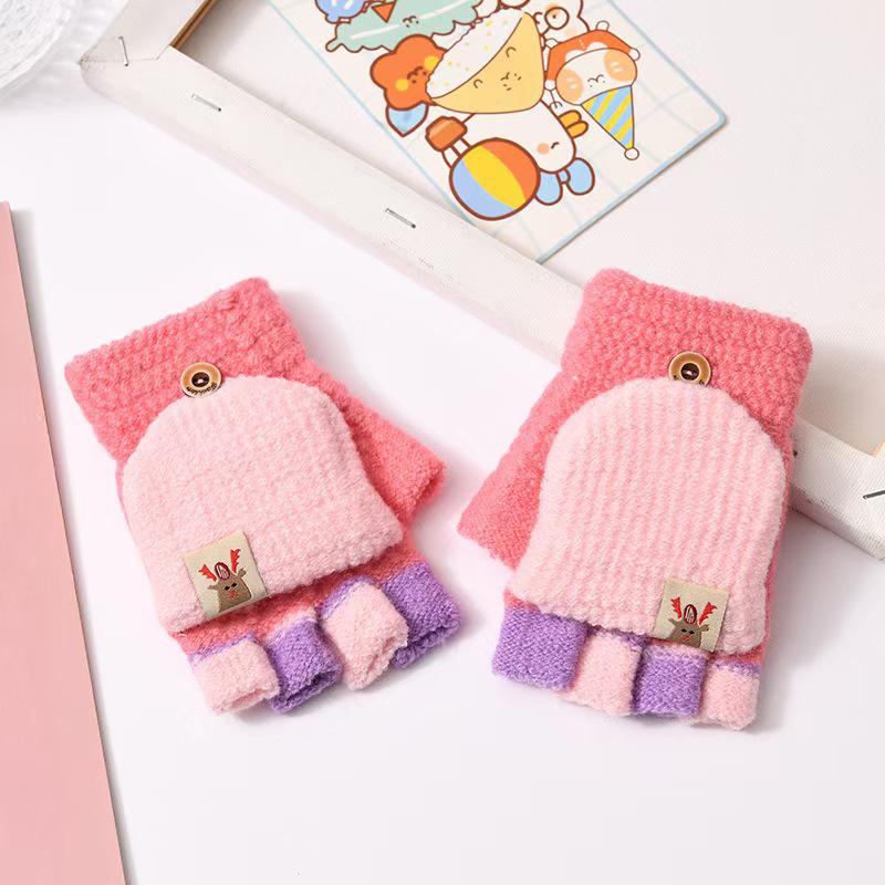 Cartoon Baby Chick Unisex Flip-Top Warm Gloves for Kids - Autumn/Winter