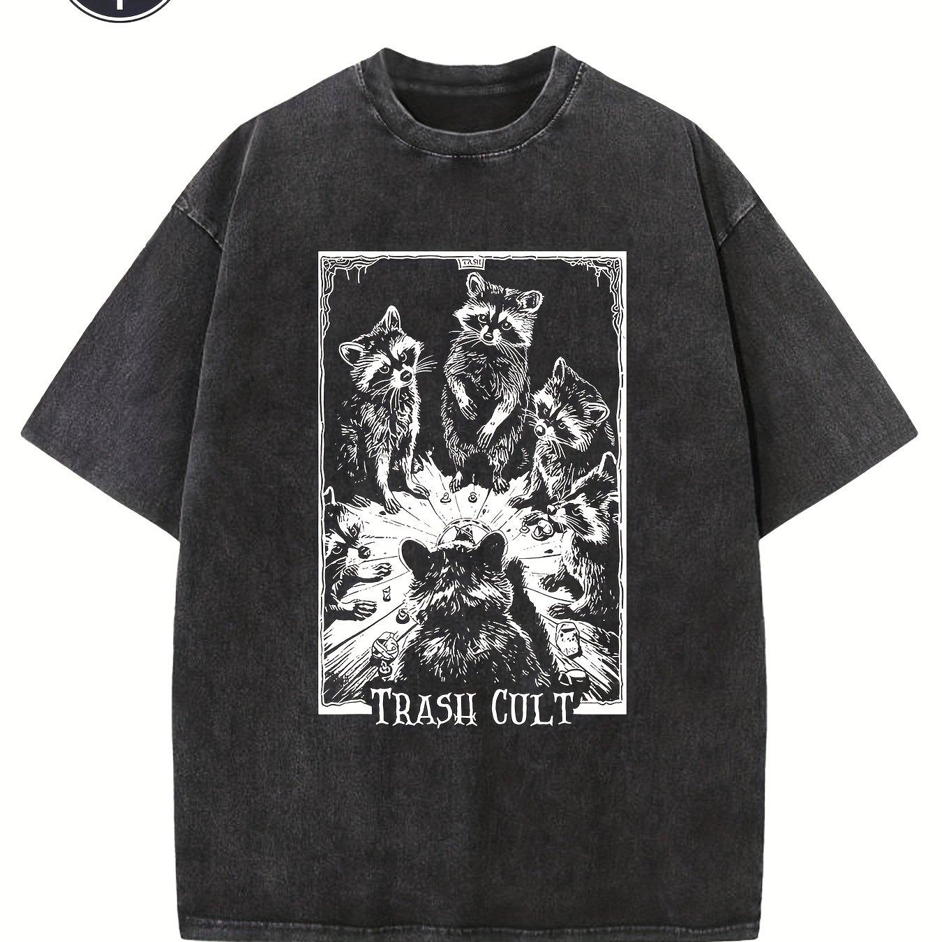 Retro Creative Pattern TRASH CULT Printed Washed Tshirt Washed Tshirt for Men Retro Street Tshirt Washed Retro Tshirt M