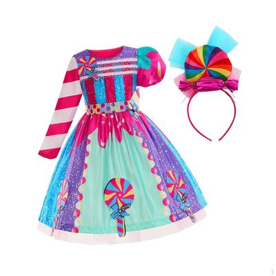 Sukienka cukierkowa dla dziewczynek Lollipop z opaską Rainbow Princess Festival scena cosplay