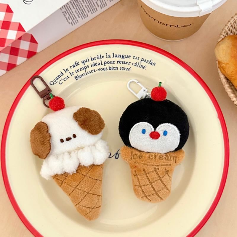 Chaveiro de Pelúcia Animal de Desenho Animado Fofo Sorvete Kawaii Cachorro Coelho Urso Boneca de Pelúcia Pingente Brinquedo Argola de Chave Decoração de Mochila Presentes