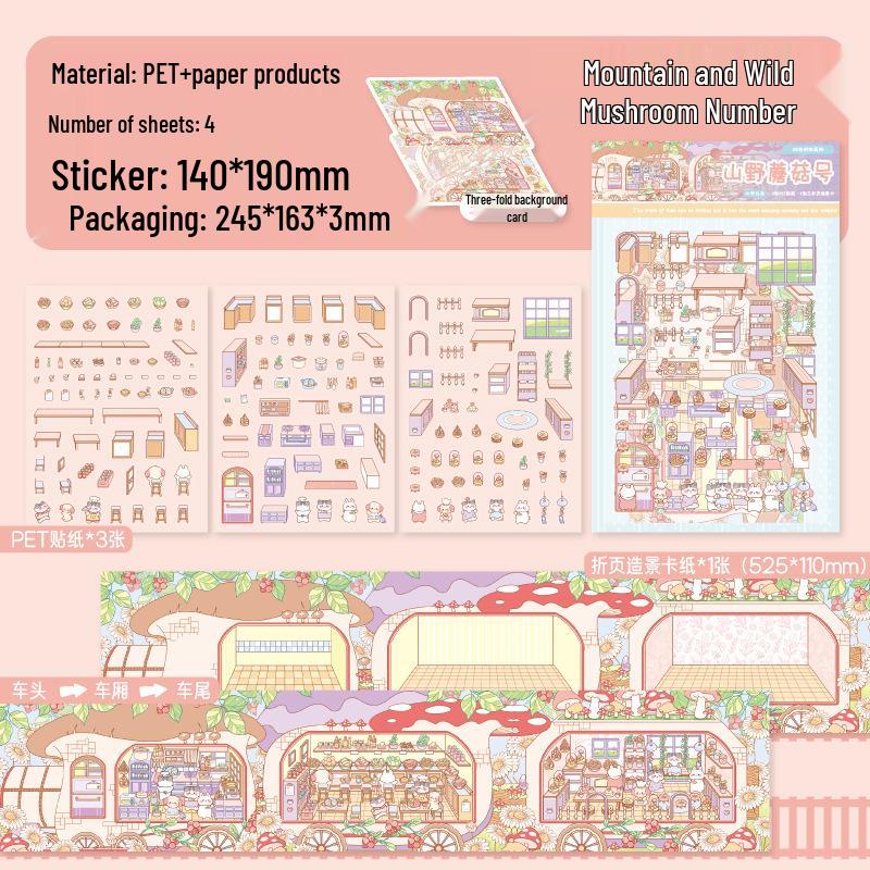 

Zoo-Themed Fold-Out Scenery Stickers: Small Class Train Series (4 Styles) - Original Material Decoration