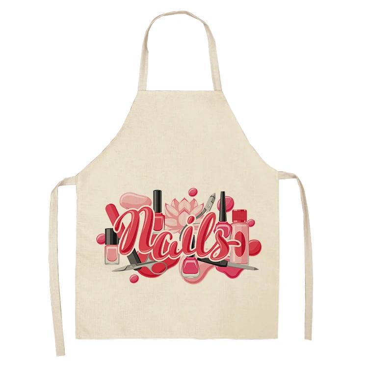 Nail Polish Lipstick Kitchen Cotton Linen Apron Bib Home Cleaning Ladies Cooking Picnic