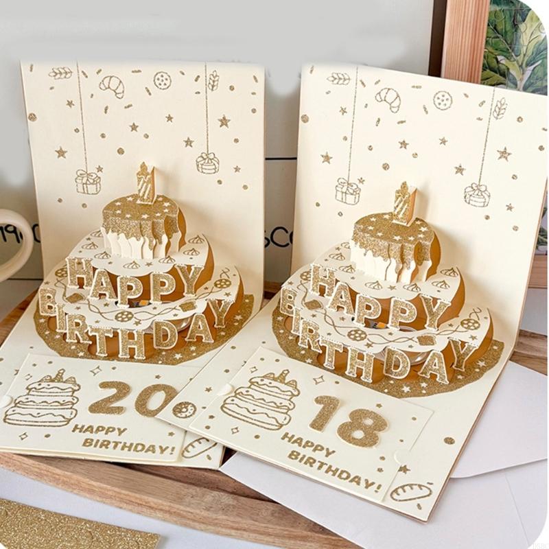 3D Birthday Card with Light and Music With Envelope Musical Happy Birthday Card for Women Men Husband Wife Children